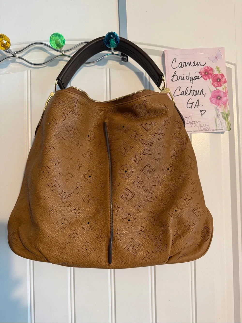 Louis Vuitton great condition monogram mahina leather Selene PM caramel handbag